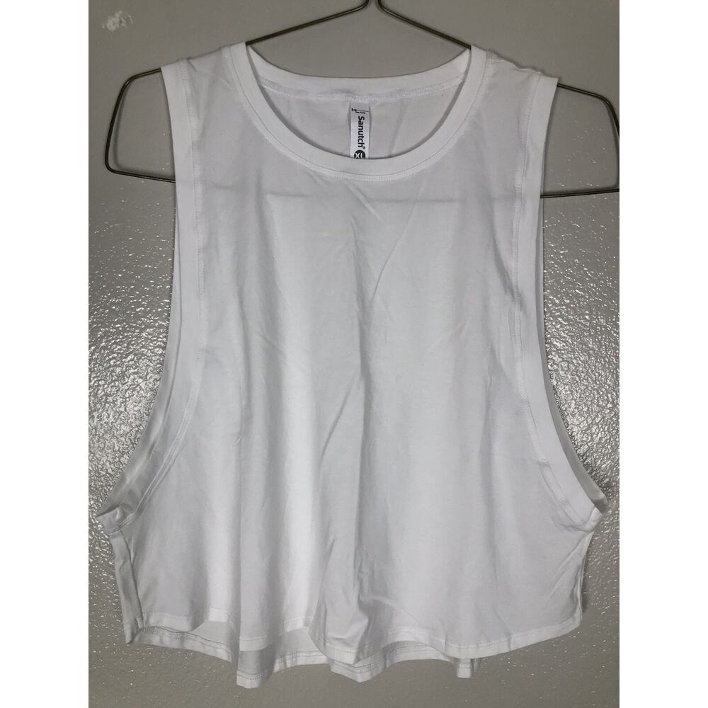 Sanutch High Neck Crop Top Workout Shirts Cropped Muscle Tank for Women XL White